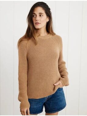 Jenni Kayne Camel Crewneck Cotton Fisherman Sweater